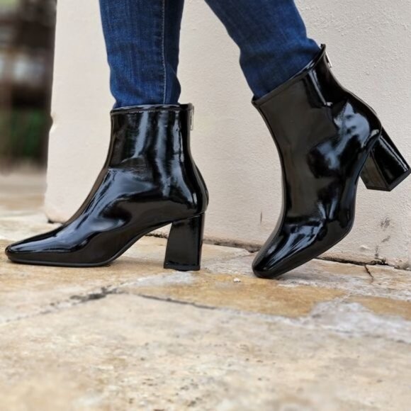 Women's Black PAT Ankle Square Toe Booties - Picture 1 of 7